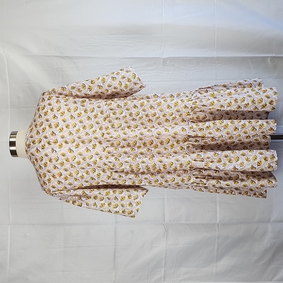 Shade Amour 100% Cotton Tiered Floral Print Tie Front Short Sleeve Mini Dress L - Picture 6 of 12